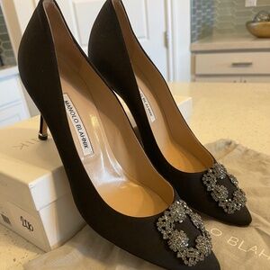 Manolo Blahnik black satin heels
